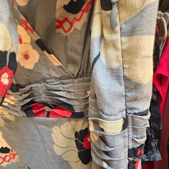 Boden Blue Floral Midi Dress with Cream and Red Accents - Picture 5 of 8